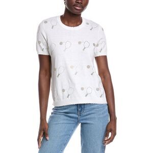 Minnie Rose Womens Pickleball Embellished Cashmere-Blend Sweater, White